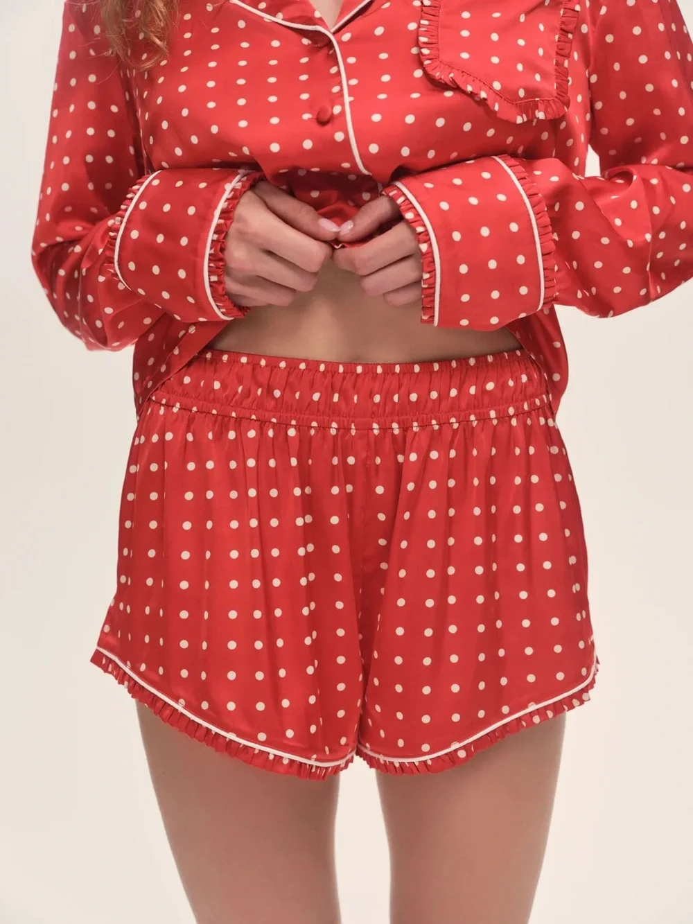 For Love & Lemons Lailah PJ Set Red Polka Dot Pajamas XS NWT